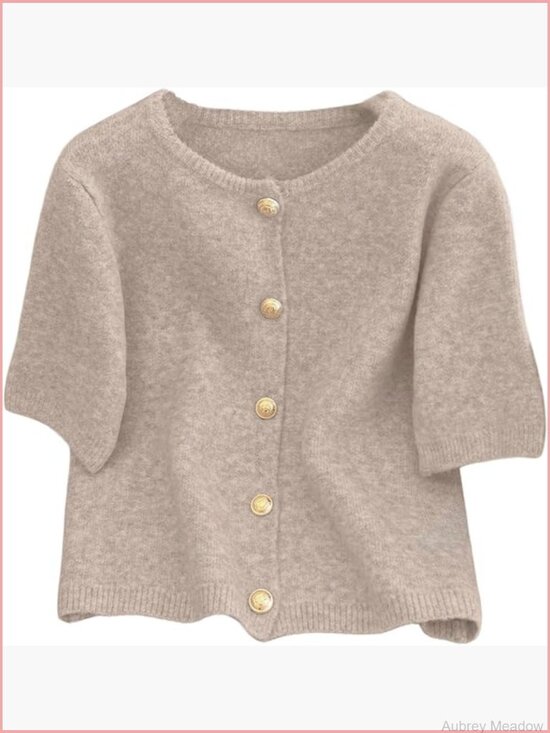Sweaters - Women's Short Sleeve Cardigan Sweater Dressy Lightweight Cable Knit Button Up